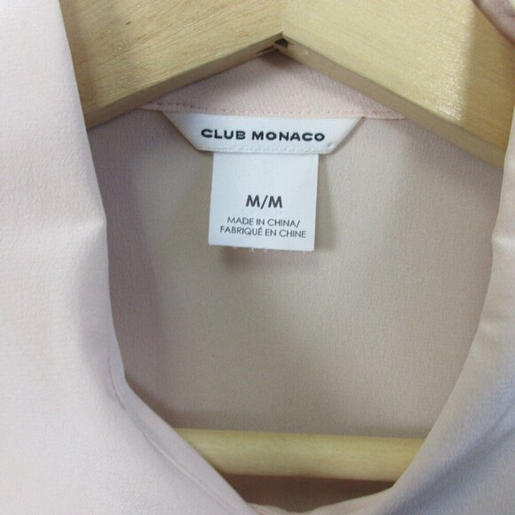 Club Monaco Silk Button Up Blouse Women M Peach Ruffle Long Sleeve Classy 128 - Picture 3 of 13